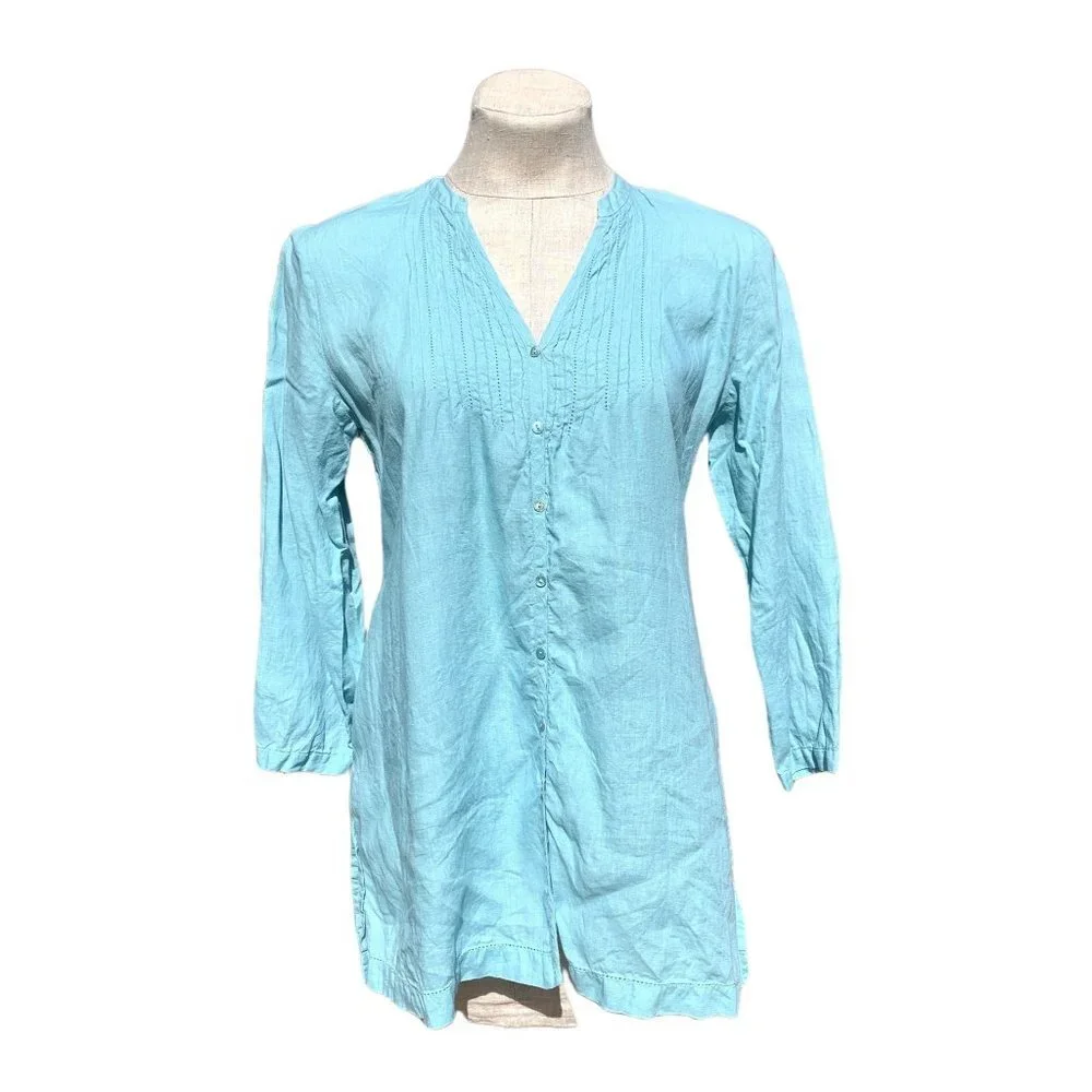 Eileen Fisher Irish Linen Shirt Tunic Turquoise Blue - Picture 1 of 11
